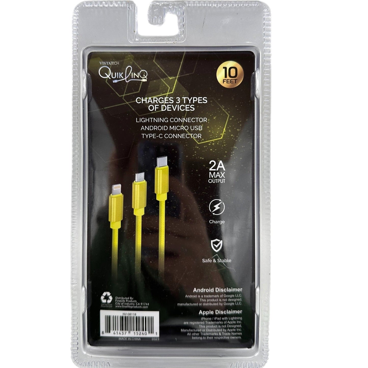 Cable de carga 3 en 1 de 10 pies surtido