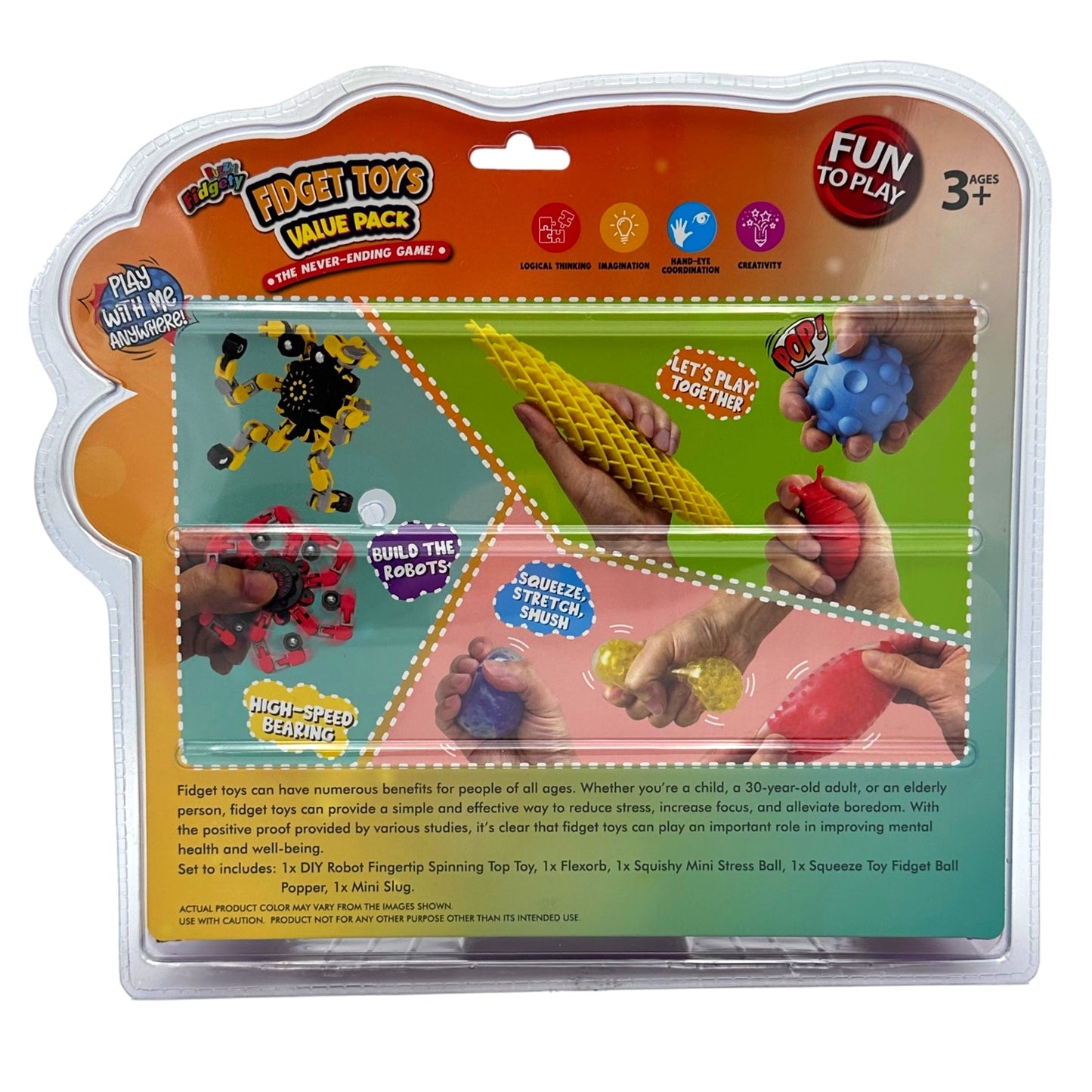 Fidget toy value pack in plastic packaging.