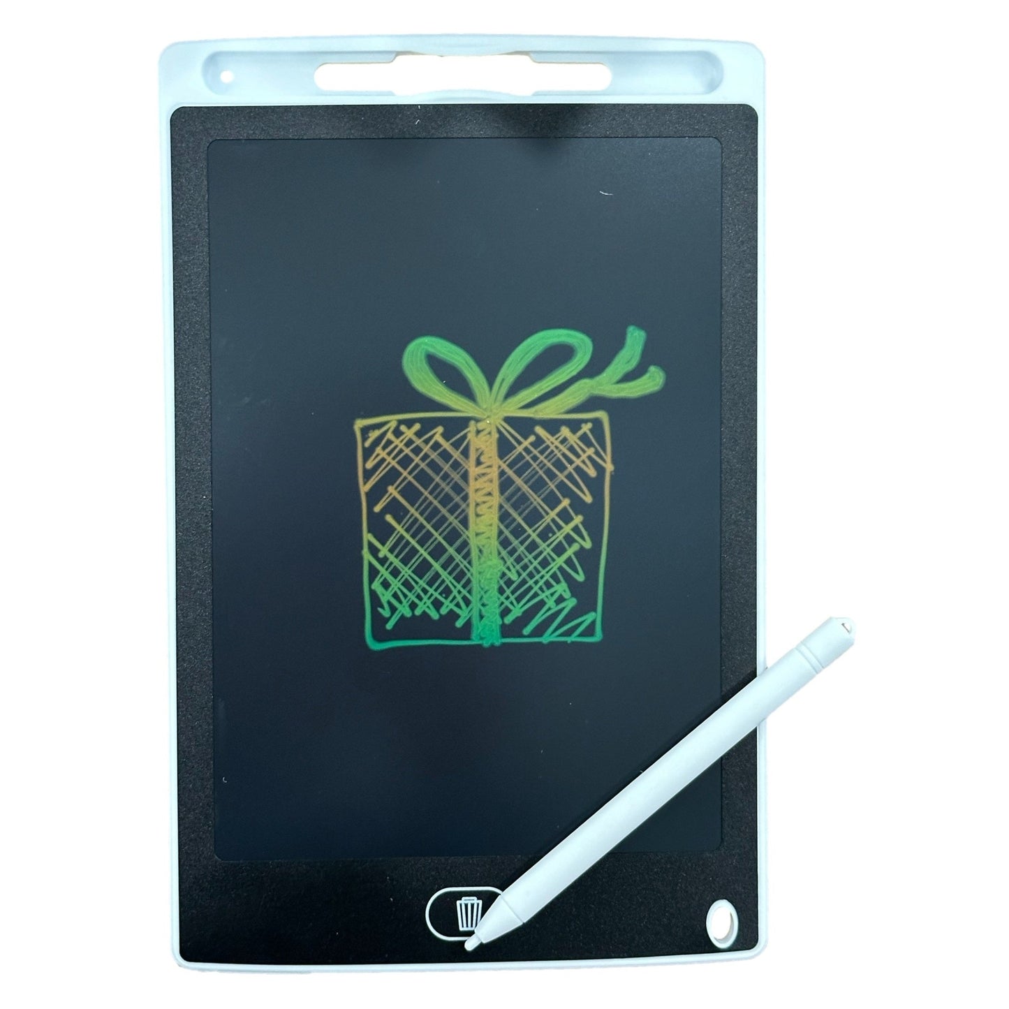 Electronic drawing tablet with gift illustration and stylus.
