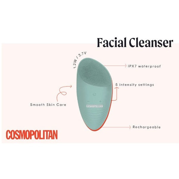 Light-green Cosmopolitan facial cleanser with attached specifications.