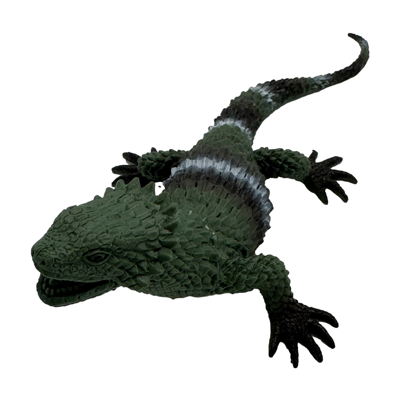 Green and black spiny lizard toy.