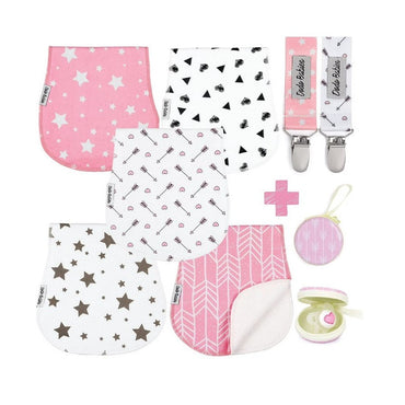 8 PC PINK BABY BURP CLOTH SET