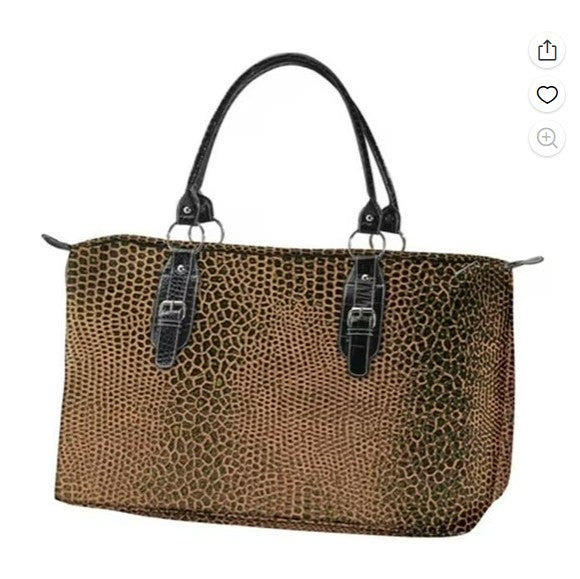 BROWN SNAKE PRINT TRAVEL TOTE BAG