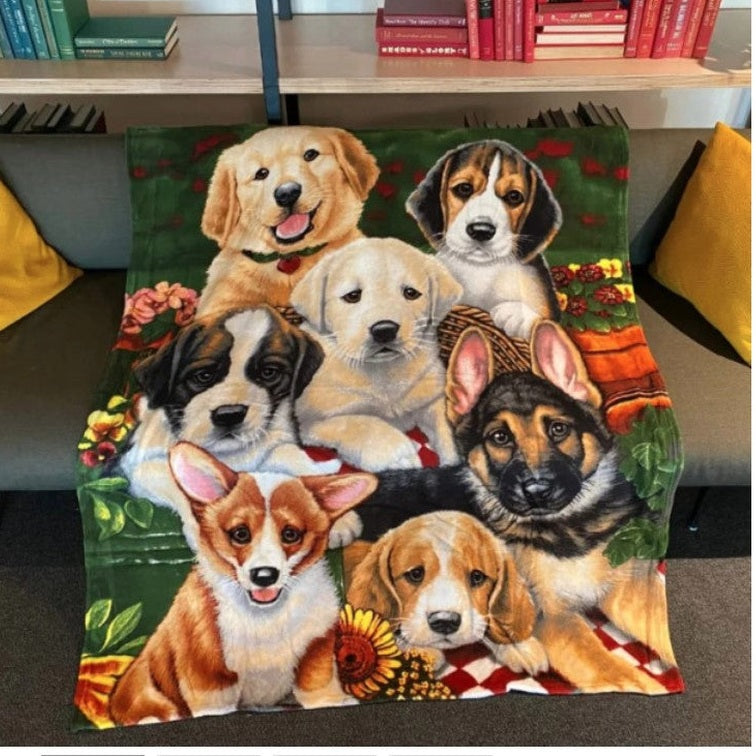 GARDEN PUPPIES FLEECE BLANKET 50 X 60 IN