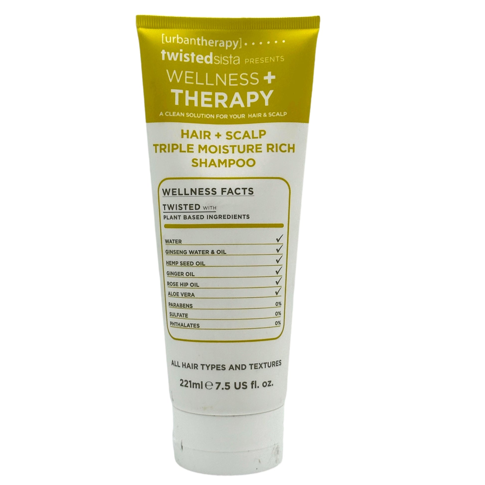 A tube of Twisted Sista Wellness + Therapy shampoo.