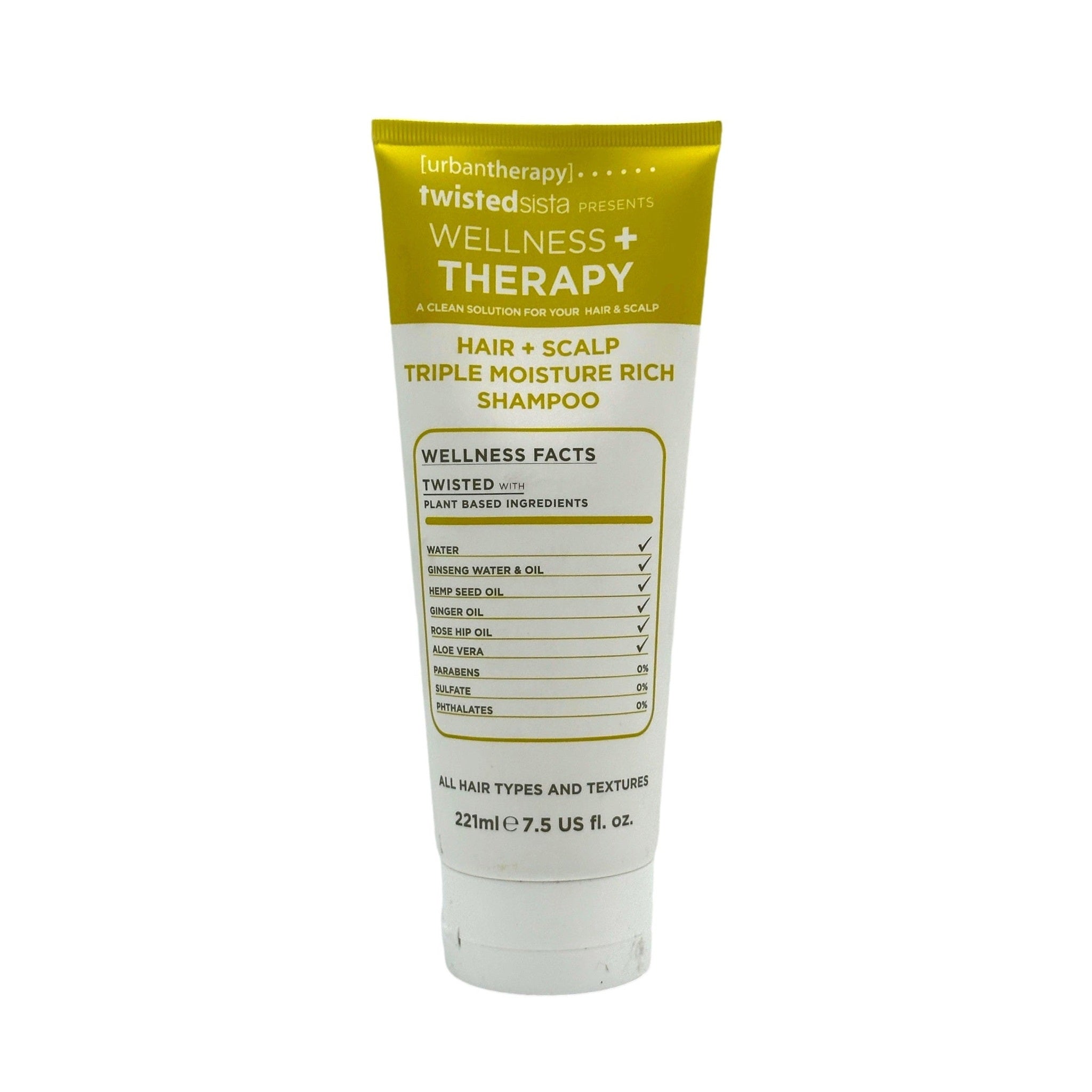 A tube of Twisted Sista Wellness + Therapy shampoo.