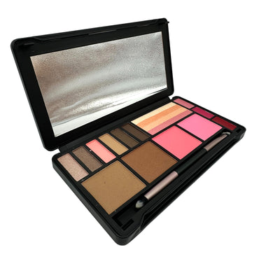 Open black makeup palette with mirror.