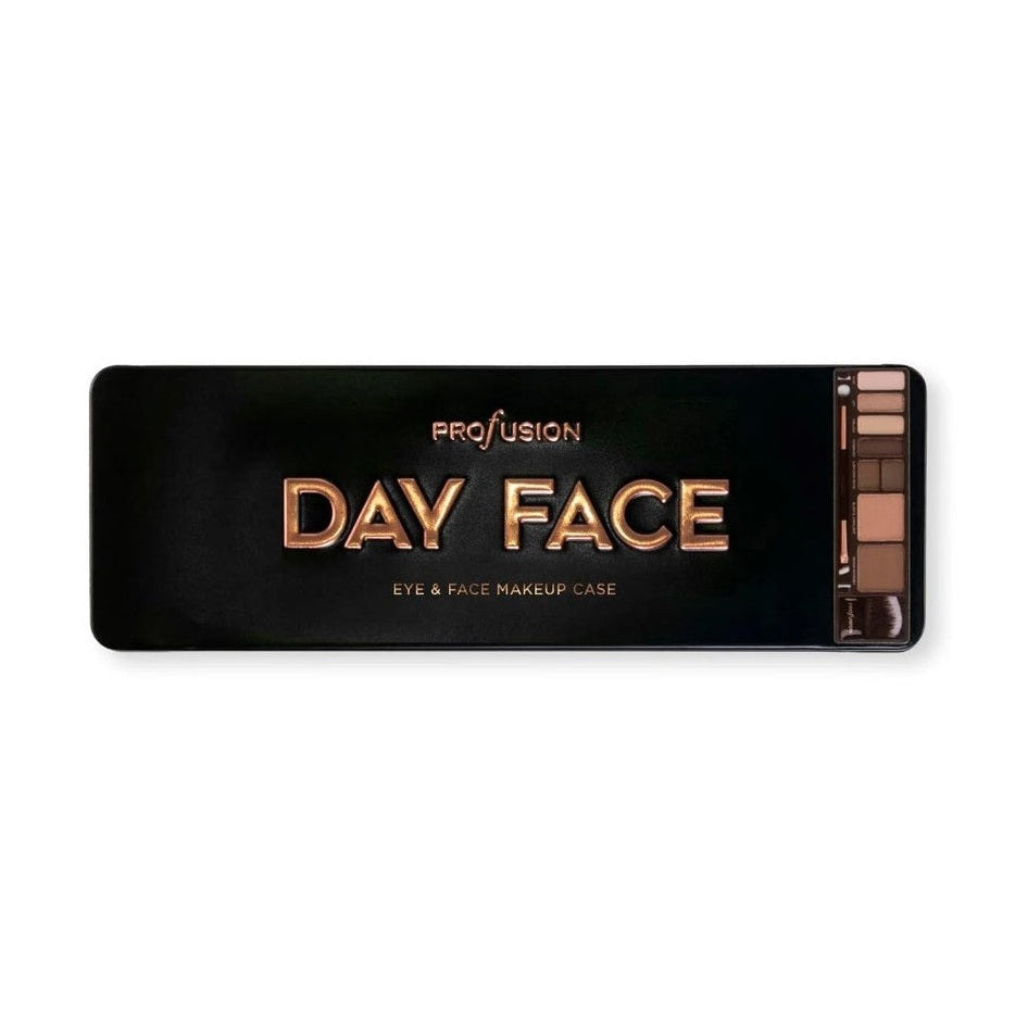 Black and gold "Day Face" makeup palette.