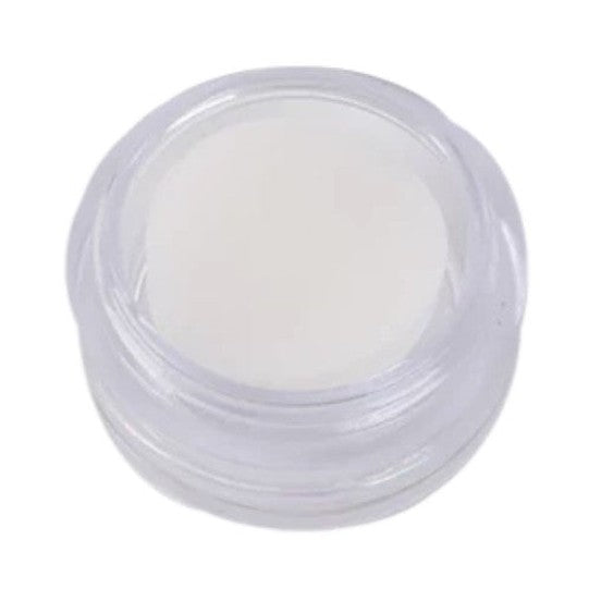 Small clear container of white cream.