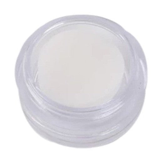 Small clear container of white cream.