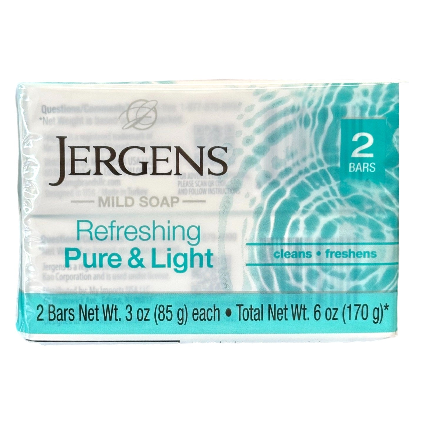 A two-bar pack of Jergens Refreshing Pure & Light Mild Soap.