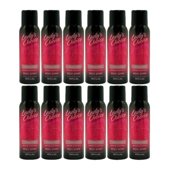 Twelve cans of Lady's Choice Body Spray in Simply Pink.