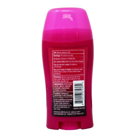 Pink deodorant stick with black label.