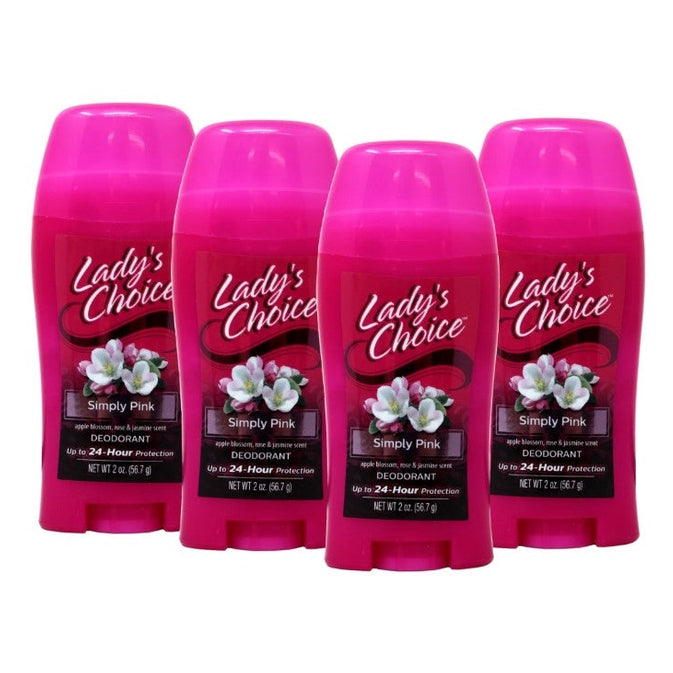 Four pink Lady's Choice Simply Pink deodorants.