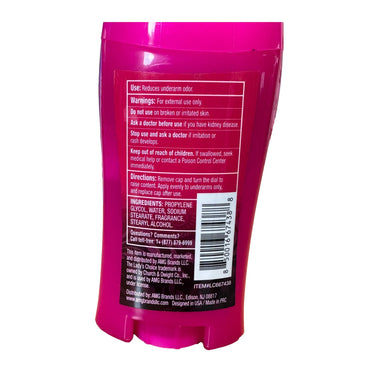 A pink Lady's Choice deodorant container with ingredient and usage information.