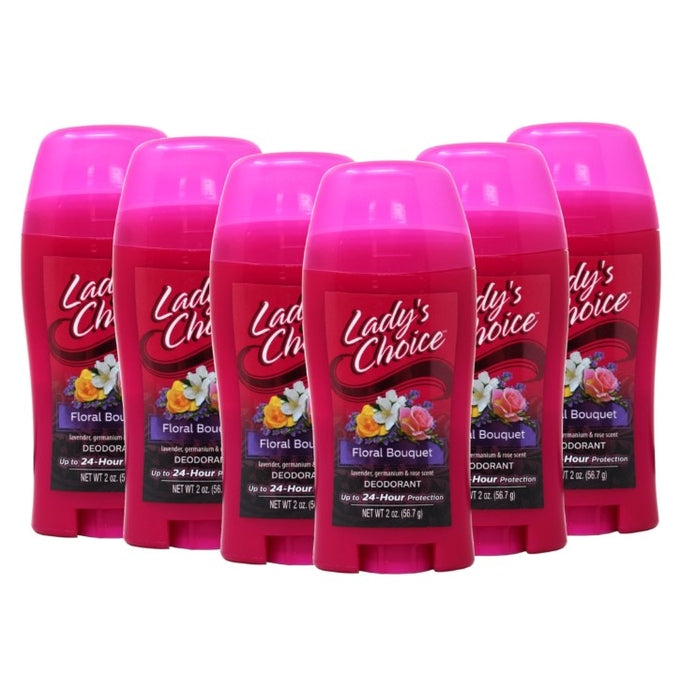 Six sticks of pink "Lady's Choice" deodorant with floral bouquet label.