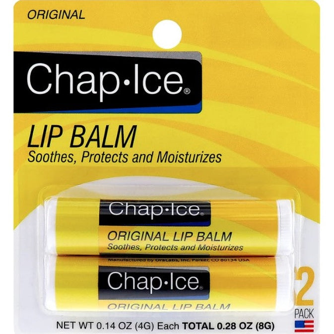 Two-pack of yellow Chap-Ice lip balm.