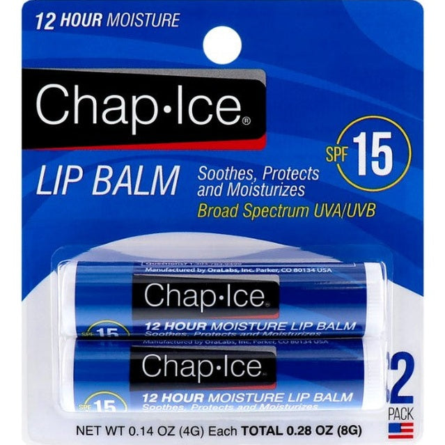 Two-pack of blue Chap-Ice lip balm with SPF 15.