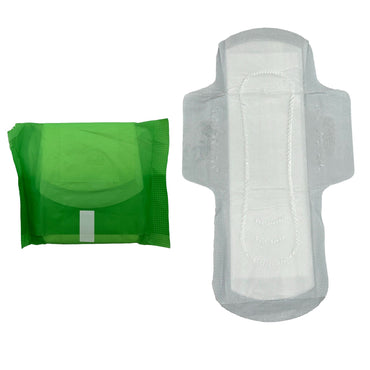 Sanitary napkins, white and green.