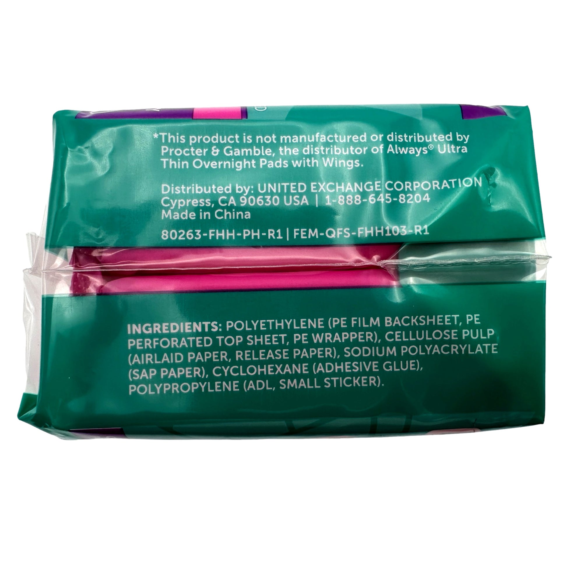 A package of Always® Ultra Thin Overnight Pads with Wings in a green wrapper.