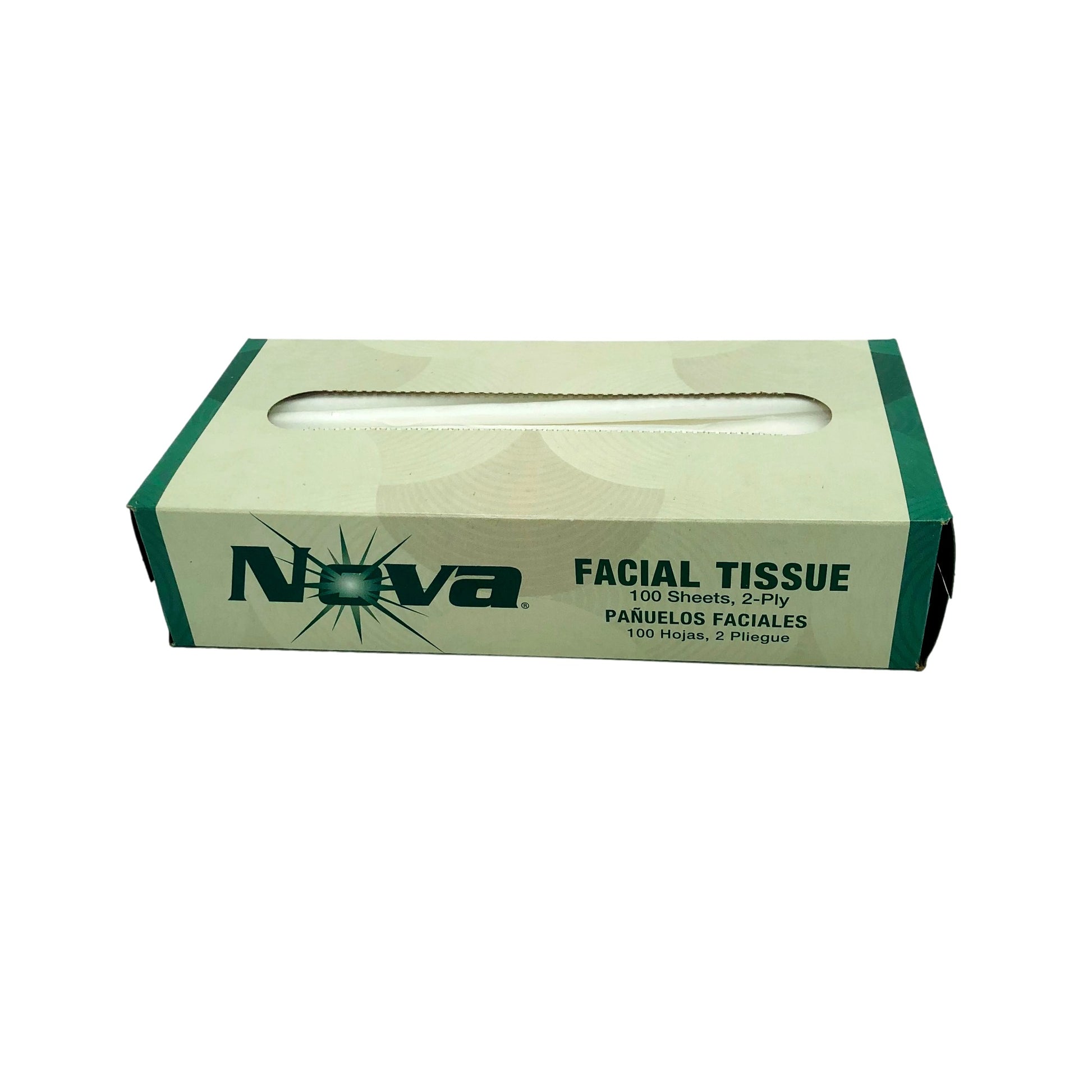 A light green box of Nova Facial Tissues.
