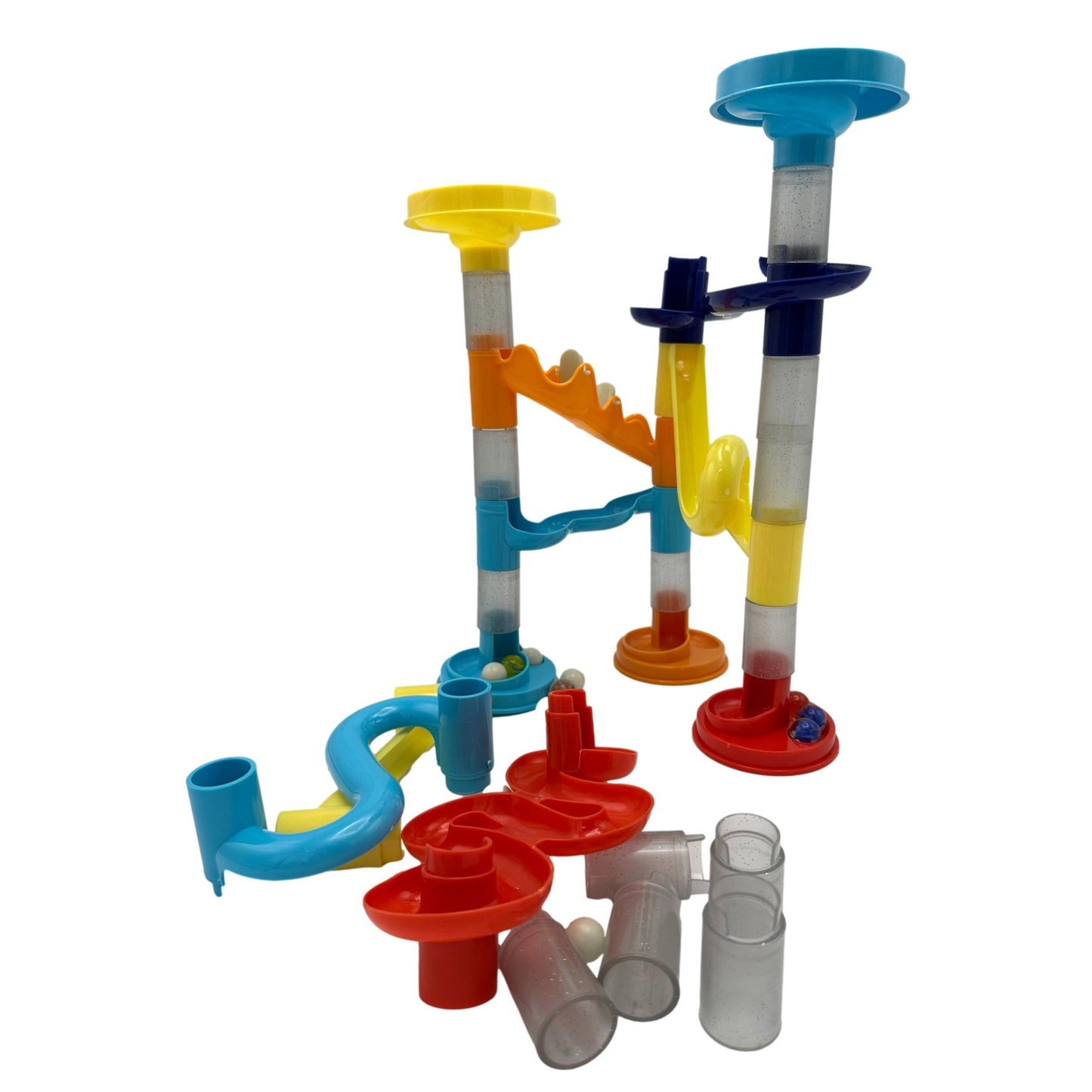 Colorful plastic marble run toy.