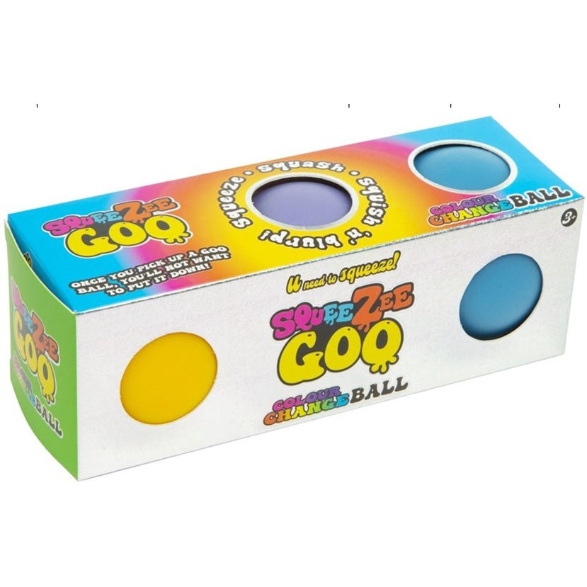 A box of Squeezee Goo colour change balls.