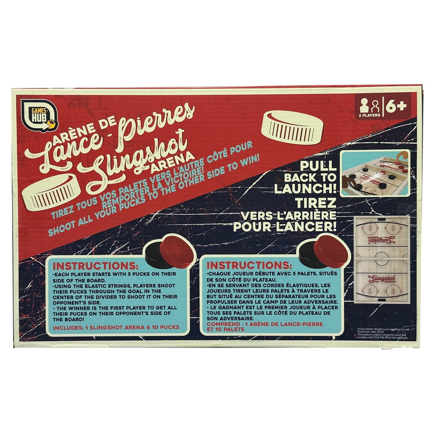 A product image of the "Lance Pierres Slingshot Arena" game box.