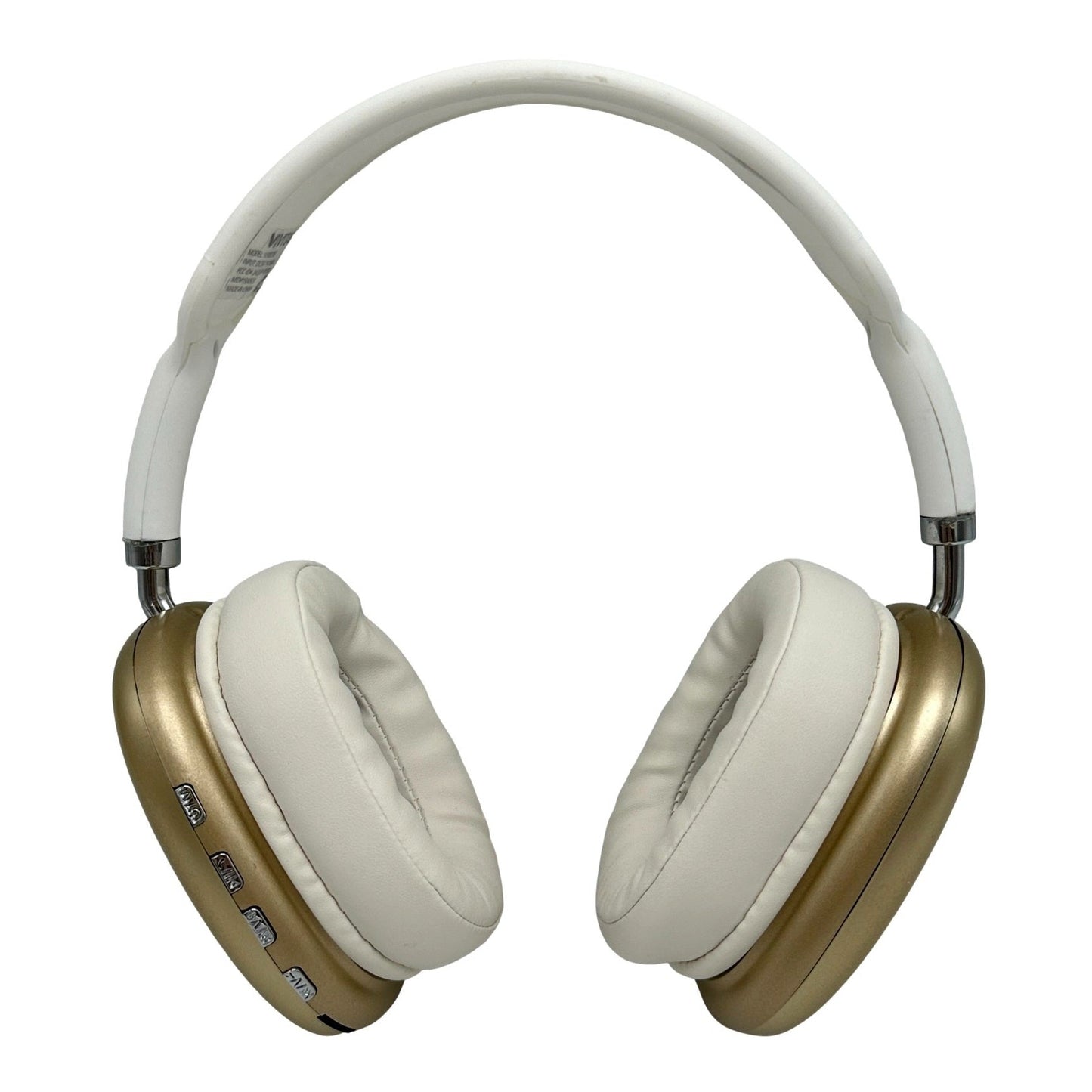 White and gold over-ear headphones.