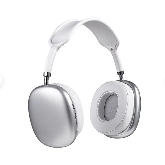 White and silver over-ear headphones.