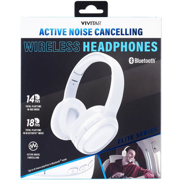 Box of white Vivitar Active Noise Cancelling Wireless Headphones.
