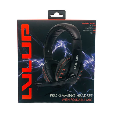 Box for black and red LVLUP pro gaming headset with foldable mic.