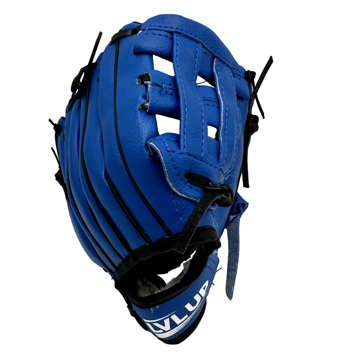 Blue and black baseball glove.
