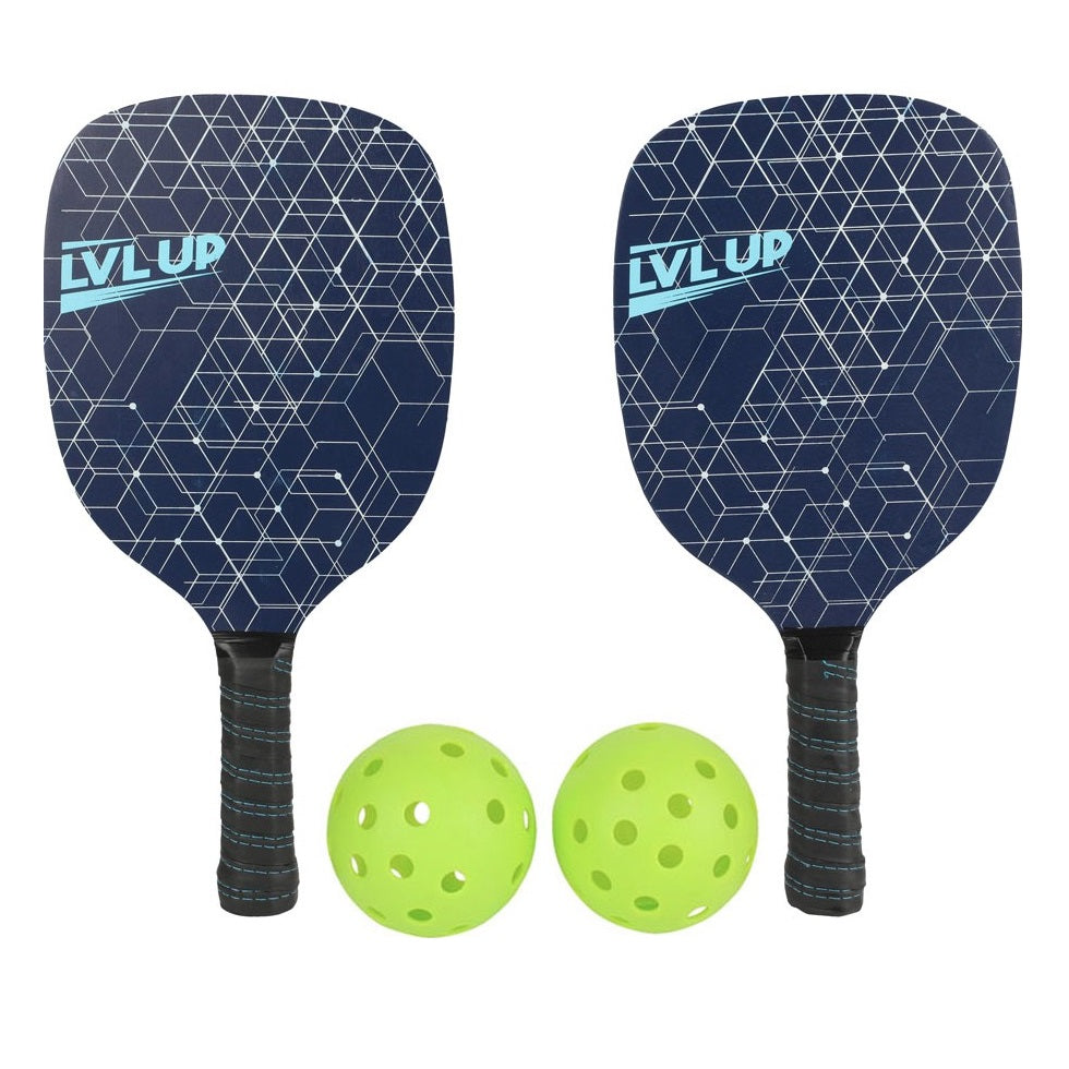 4 PC WOODEN PICKLEBALL PADDLE SET - BLUE