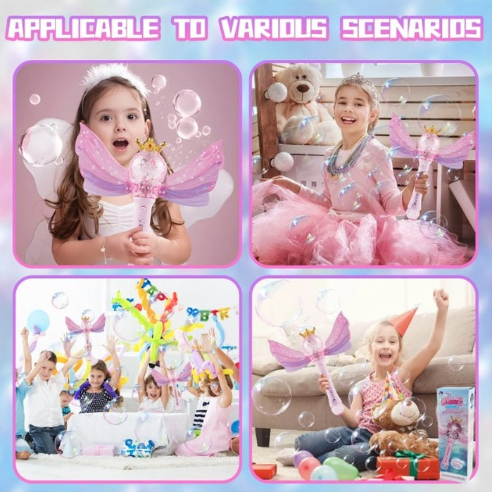 Four square product image of children playing with bubble wands.
