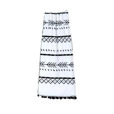 FLEECE THROW SMALL POMPOM TRIM 50 X 60 IN BOHO STYLE