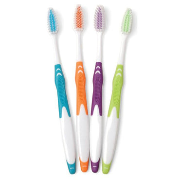 Four colorful toothbrushes.