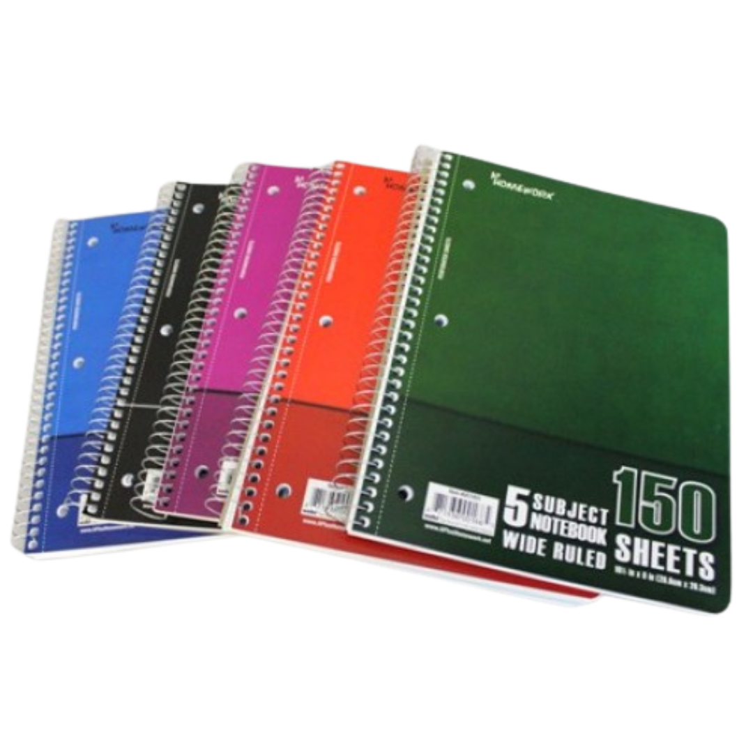 WIDE RULED 5 SUB NOTEBOOK 150 PAGE ASSORTED