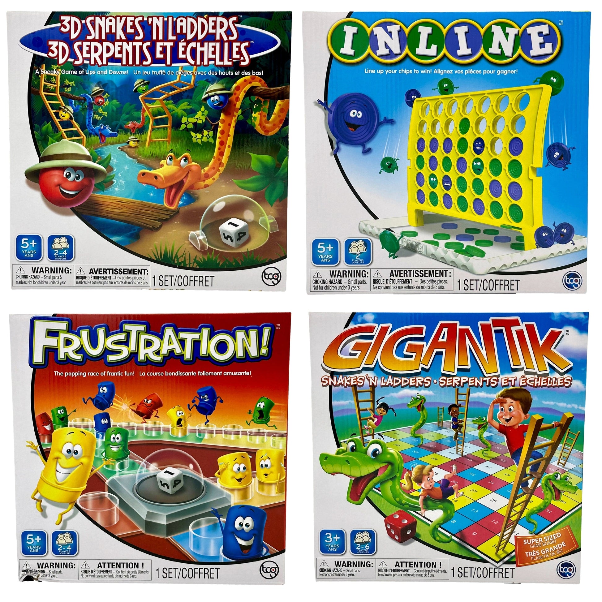 Four game boxes featuring cartoon characters.