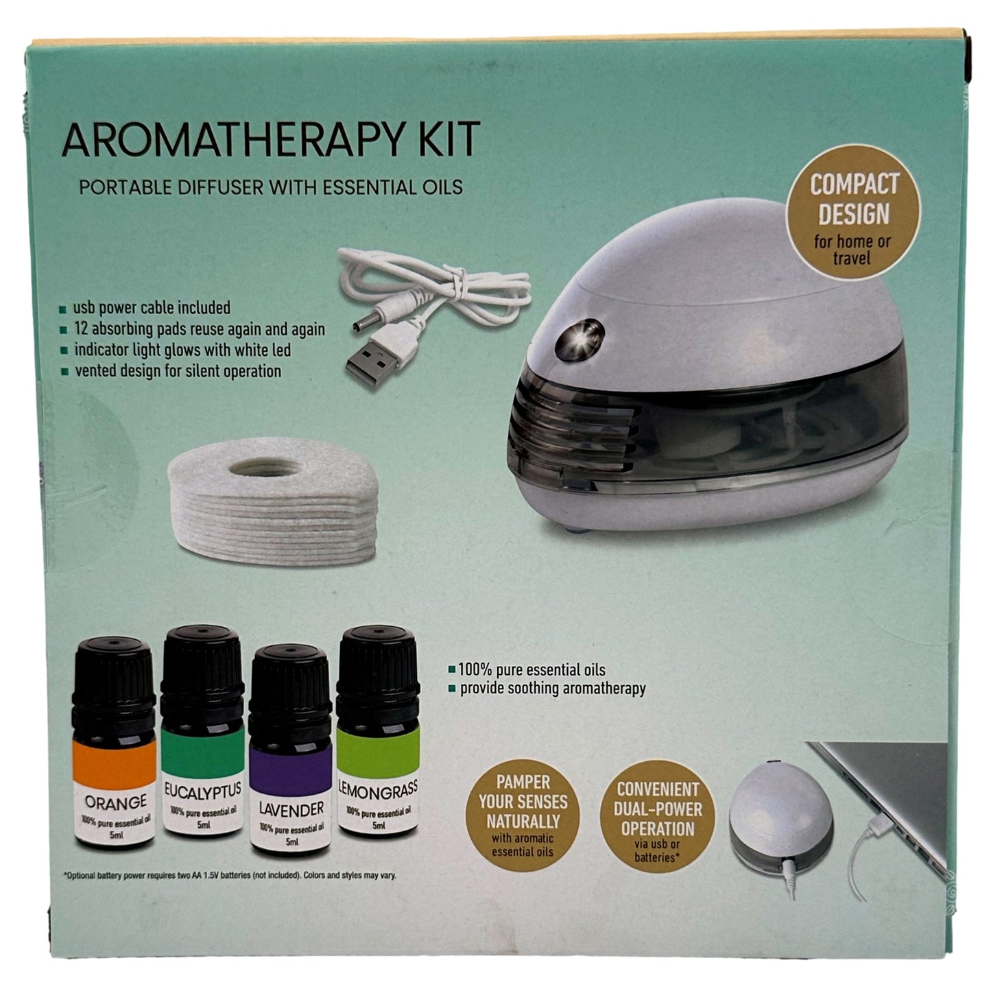 KIT DE AROMATERAPIA - DIFUSOR PORTÁTIL CON ACEITES ESENCIALES