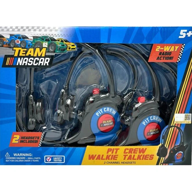 Boxed set of two Team Nascar pit crew walkie-talkie headsets.