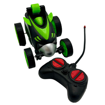 Black and green toy car with remote control.