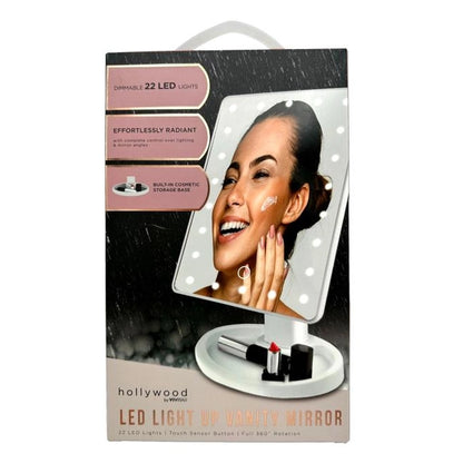Product packaging for a Vivitar Hollywood LED Light Up Vanity Mirror.