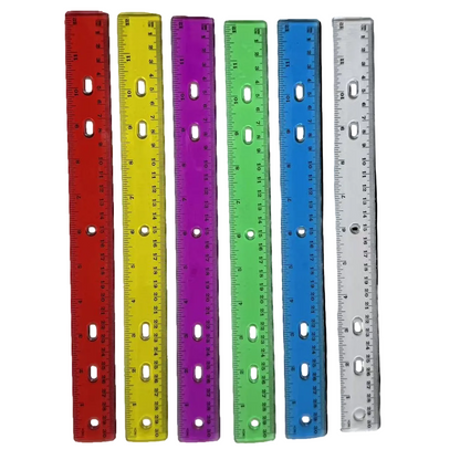 Set of colorful rulers with measurement markings on a white background