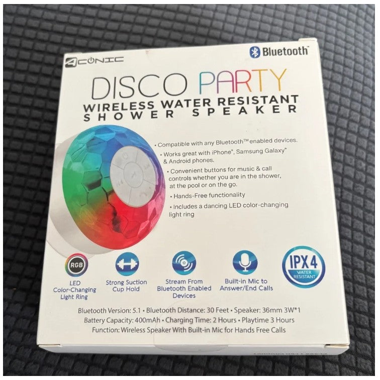 DISCO PARTY LED BT WATER RESISTANT SHOWER SPEAKER