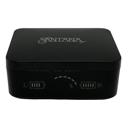 Black square electronic device with battery life indicators and "Santiana" text.
