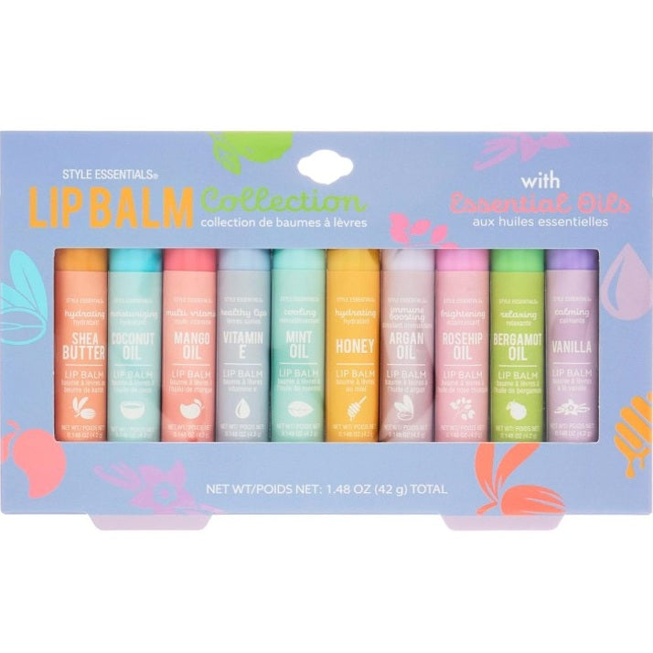 10 PC LIP BALM WITH ESSENTIAL OILS COLLECTION