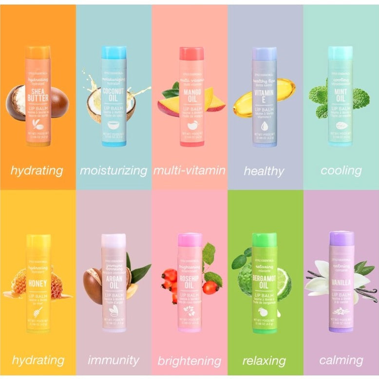 10 PC LIP BALM WITH ESSENTIAL OILS COLLECTION