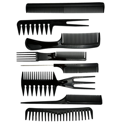 Nine black combs.