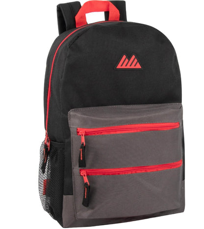 17 IN DOUBLE FRONT ZIPPER POCKET SCHOOL BACKPACK WITH 2 MESH SIDE POCKETS ASSORTED